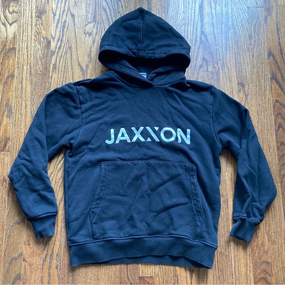 JAXXON Hoodie Mens Size Medium Black Sweatshirt Heavyweight Cotton Spell Out